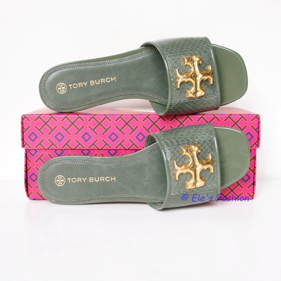 NIB Tory Burch Eleanor Snake Pattern Leather Slide Palm Leaf US 7 AUTHENTIC - Picture 14 of 16